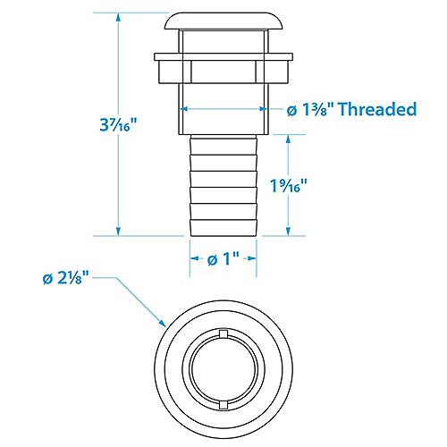 SeaChoice Thru-Hull Connector w/ Broad Flange, Fits 1 In. ID Hose, 1-1/4 In. Max Hull.