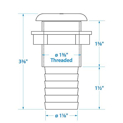 SeaChoice Thru-Hull Connector w/ Broad Flange, White Finish, 1-1/8".