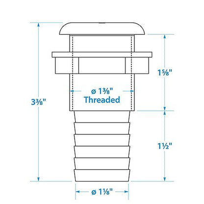 SeaChoice Thru-Hull Connector w/ Broad Flange, White Finish, 1-1/8".
