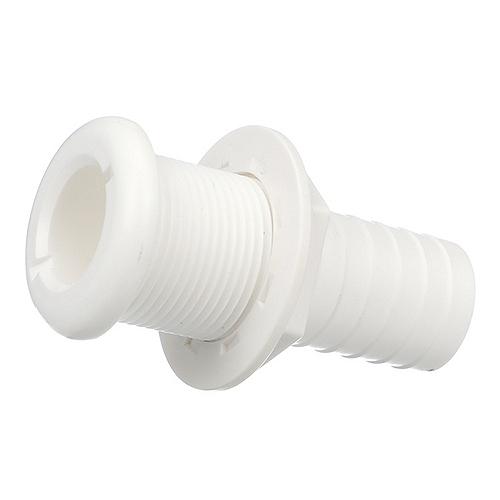 SeaChoice Thru-Hull Connector w/ Broad Flange, White Finish, 1-1/8".