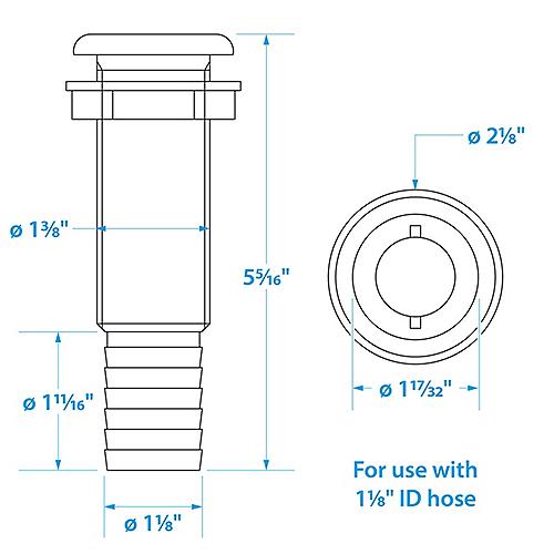 SeaChoice Extra Long Plastic Thru-Hull, White 1-1/8" Inch - White.