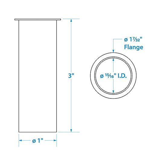 SeaChoice Brass Drain Tube, 3" inch Long, 1 inch ID, 90-Degree Flange on One End.
