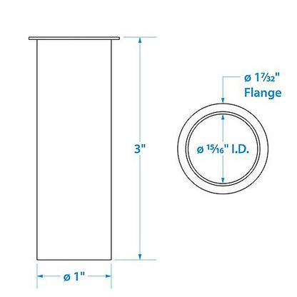 SeaChoice Brass Drain Tube, 3" inch Long, 1 inch ID, 90-Degree Flange on One End.