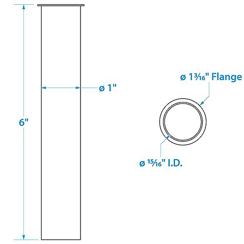 SeaChoice Brass Drain Tube, 6 in. Long, 1 in. ID, 90-Degree Flange on One End.