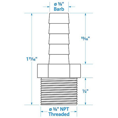 SeaChoice Male Hose Barb, 3/8 In. with 3/8" Inch Thread.