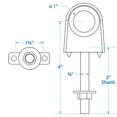 SeaChoice 33531 Single Shank Bow Eye for Tow Lines or Boat Trailer Winch Hook, 3 in. Shank, 1 in. Eye Diameter.