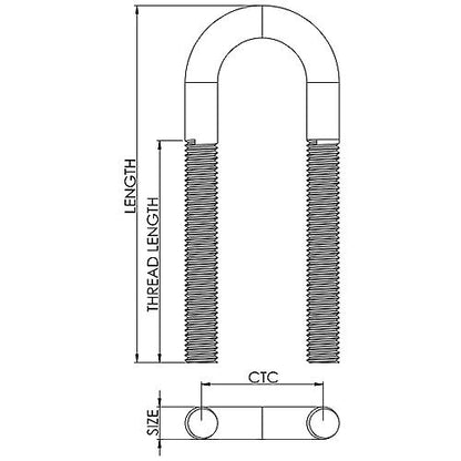 SeaChoice 33639 Stern Eye - Stainless Steel, 4 Nuts, 8.09" Thread Length.