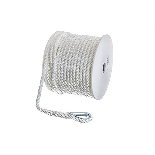 SeaChoice Anchor Line Rope, 3-Strand Twisted, White, Nylon, 3/8" x 150 Ft.
