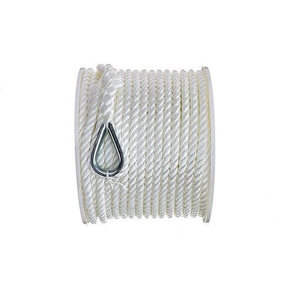 SeaChoice Anchor Line Rope, 3-Strand Twisted, White, Nylon, 3/8" x 150 Ft.