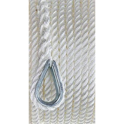 SeaChoice Anchor Line Rope, 3-Strand Twisted, White, Nylon, 3/8" x 150 Ft.