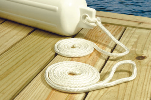 SeaChoice Double Braided Nylon Fender Line (2 Per Pack) 3/8" x 6' Feet - White.