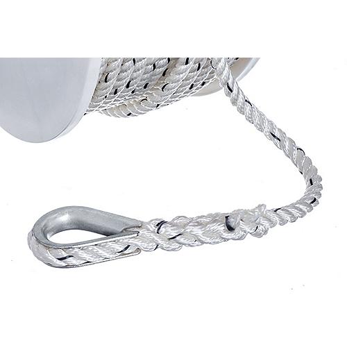 SeaChoice 47911 Boat Anchor Line Rope, 3-Strand Twisted, Nylon, White/Blue, 3/8" Inch x 200' Feet.