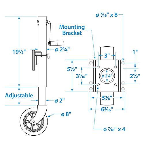 SeaChoice Fold Up Trailer Jack, 22-7/8 Inch, Max Lift 1,500lbs.