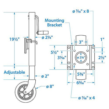 SeaChoice Fold Up Trailer Jack, 22-7/8 Inch, Max Lift 1,500lbs.