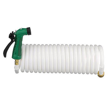 SeaChoice 25' White Poly Coiled Washdown Hose with Sprayer.