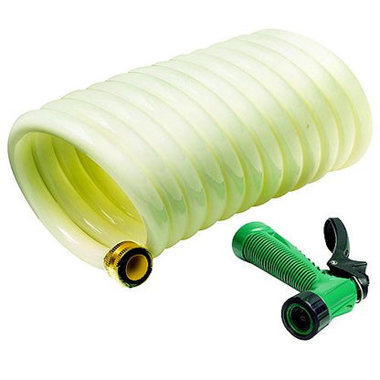 SeaChoice 25' White Poly Coiled Washdown Hose with Sprayer.