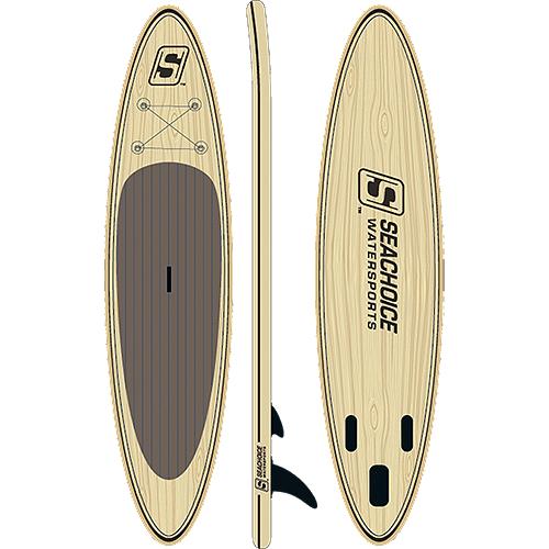 SeaChoice 86949 10'6" Inflatable Stand-Up Paddle Board Kit Woodgrain Pattern.