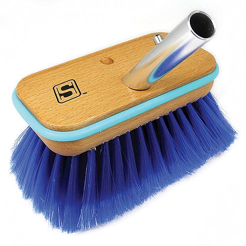 SeaChoice 90553 6" Deck Brush with Bumper - Wood, Extra Soft. (Blue Poly)