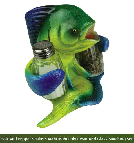 Dorado Mahi Mahi Salt and Pepper Holder with Glass Shakers.