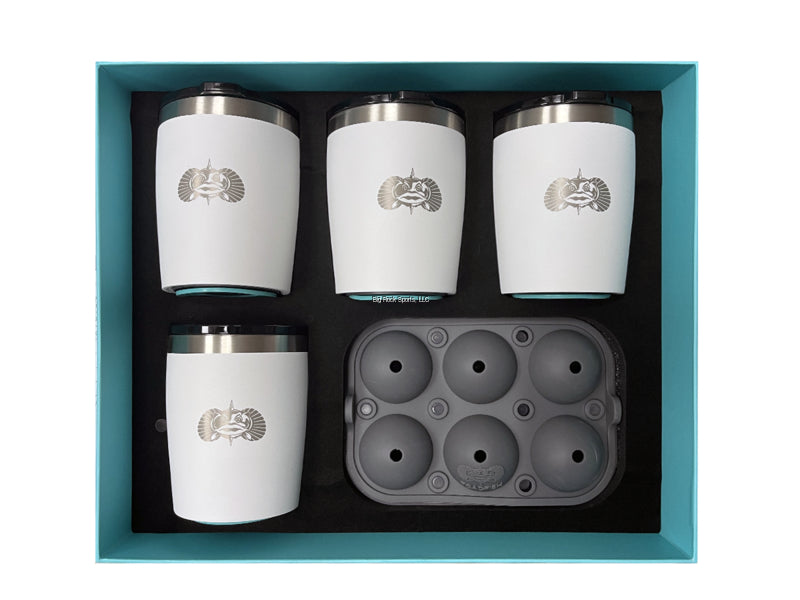 Toadfish Rocks Tumbler Gift Set w/ Ice Ball Tray - 4-Pack - White.