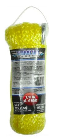 Shoreline Marine 1/4" Yellow Poly Rope 50' Feet with Zinc Clip/Snap.