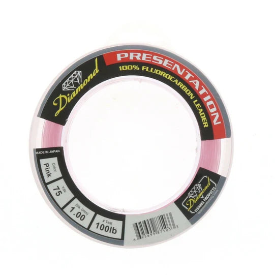 Momoi Diamond Fluorocarbon Fishing Leader Line 100lb 75yd Spool ~ Pink