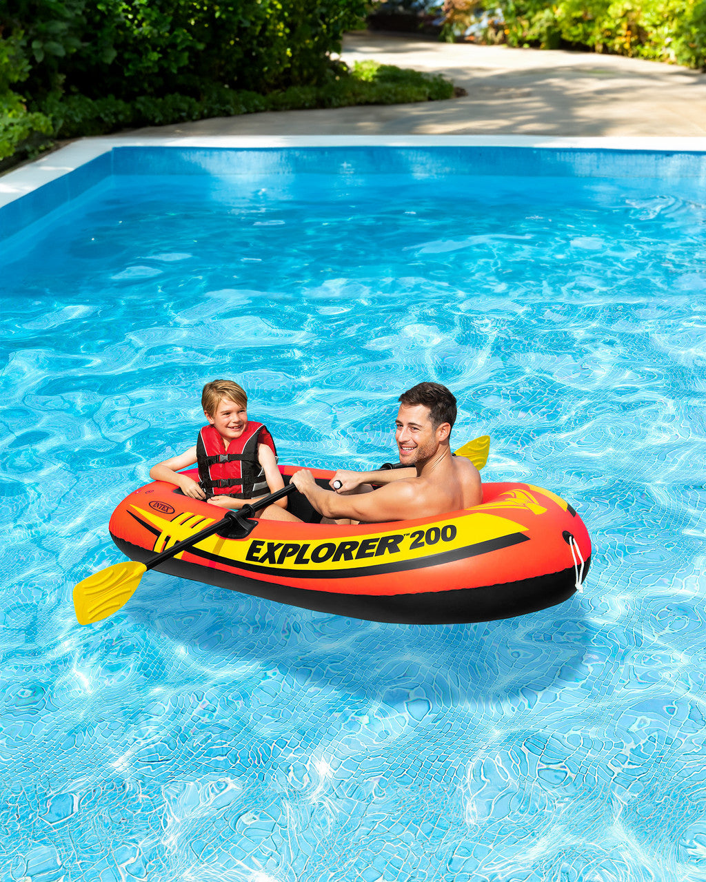 Intex Explorer 200 Inflatable 2 Person River Boat Raft Set with 2 Oars & Pump