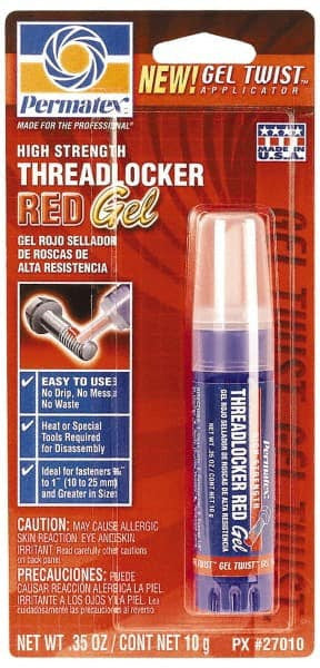 Permatex 10 g Tube, Red, High Strength Gel Threadlocker Series 270, 24 hr Full Cure Time, Hand Tool, Heat Removal 27010 - 60075330