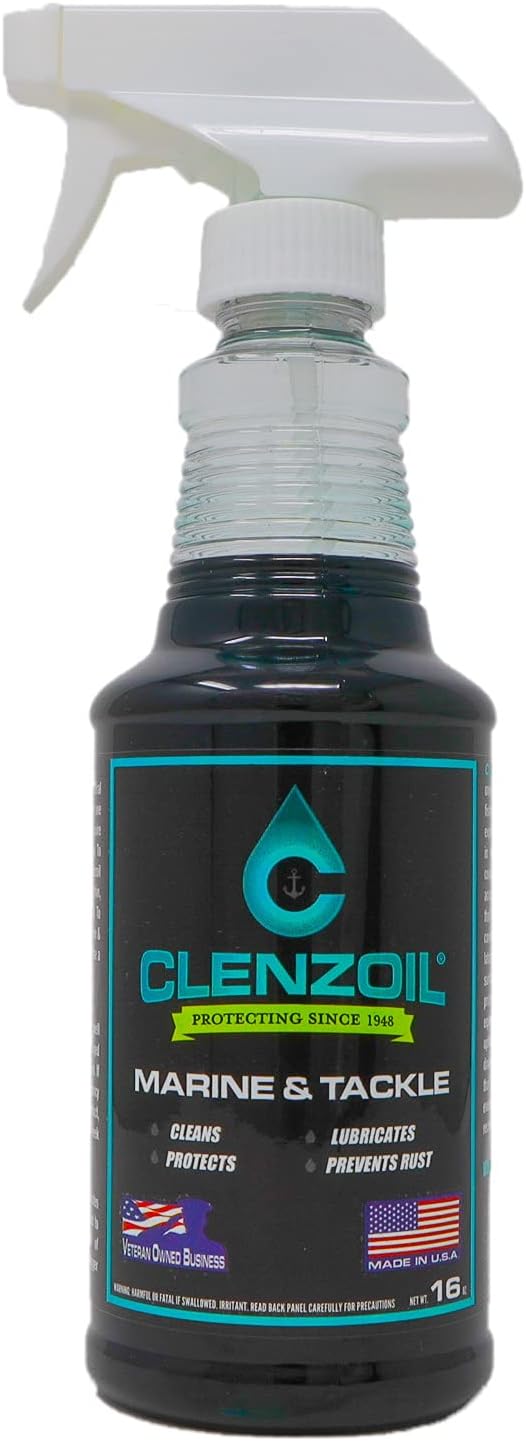 Clenzoil Marine & Tackle Rust Prevention Spray Lubricant & Corrosion Inhibitor | One-Step Cleaner, Lubricant, Protectant and Rust Remover & Inhibitor | 16 oz. Sprayer for Fishing & Boating Equipment