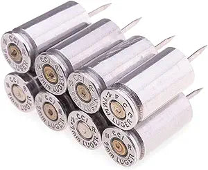 Lucky Shot 9MM Push Pins | Once-Fired Bullet Rounds | Set of 8 (Nickel)