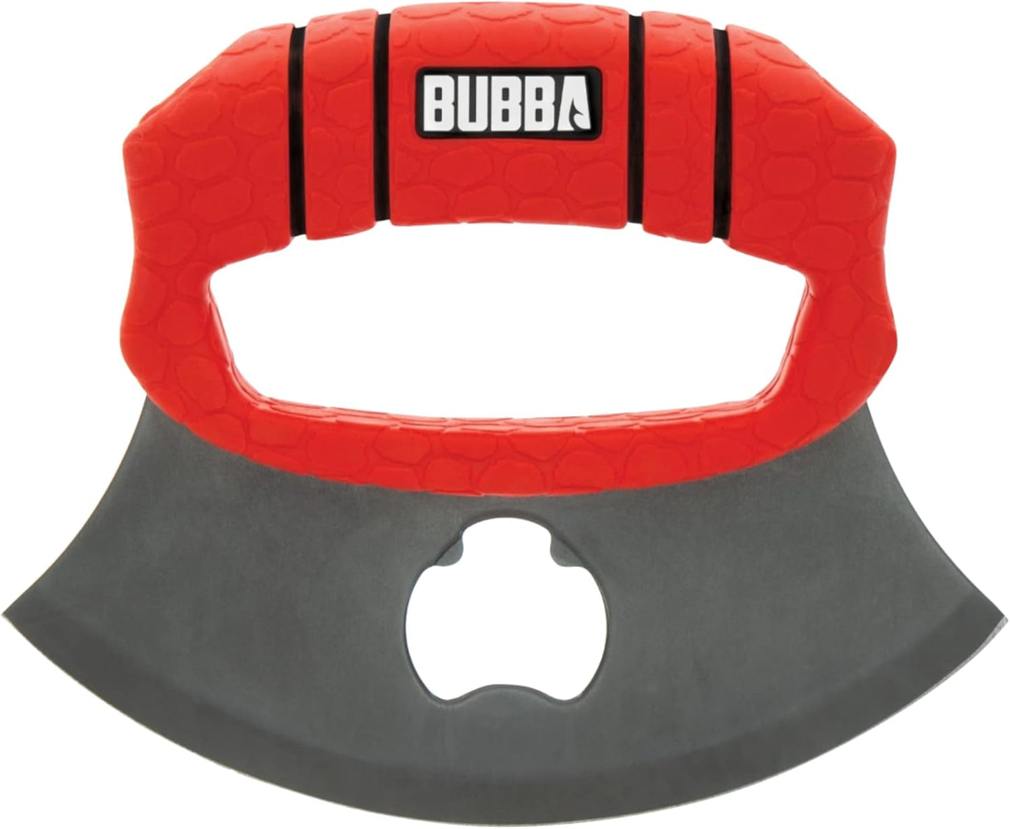 BUBBA ULU Knife with Non-Slip Grip Handle, Curved Blade, Integrated Bottle Opener and Sheath, Red