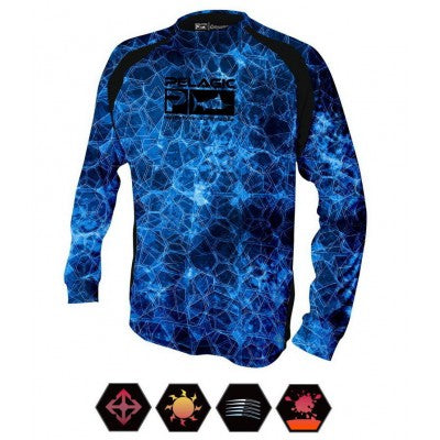 PELAGIC VAPORTEK HEXED BLUE TECHNICAL SHIRT Small