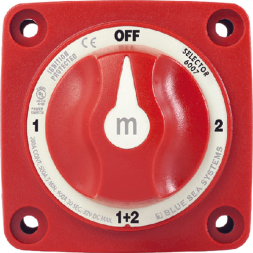 Blue Sea 6007 m-Series Mini Battery Switch Selector Four Position Red - 300 Amp 2-Batteries