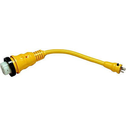 Marinco Standard Pigtail Adapter Dock Side Male 15A 125V Straight Blade with Locking Screw to Female 50A 125/250V Locking with Sealing Collar System.