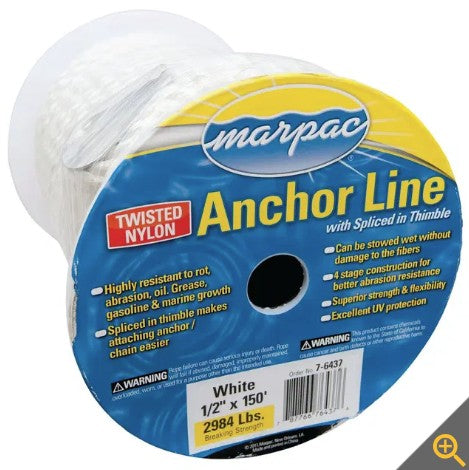 MarPac Twisted Nylon Anchor Line (3/8” x 50’ L).