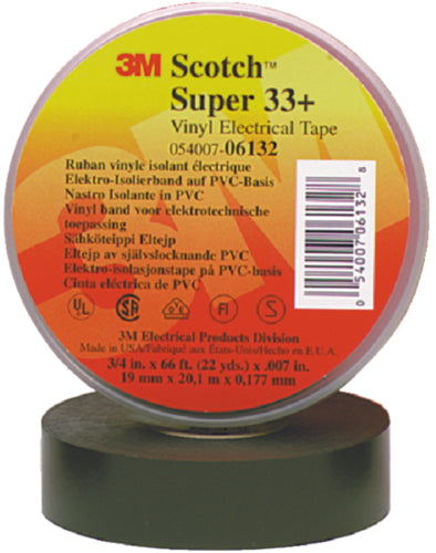 3M 33+ Scotch® Vinyl Black Electrical Tape 3/4" x 52'