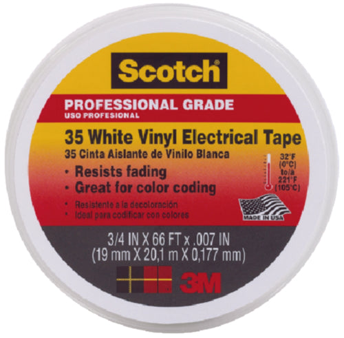 3M #35 Vinyl Electrical Tape 3/4" x 66' - White.