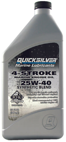 QuickSilver 4-Stroke 25W-40 FC-W Synthetic Blen Outboard Motor Oil, 1 Quart.