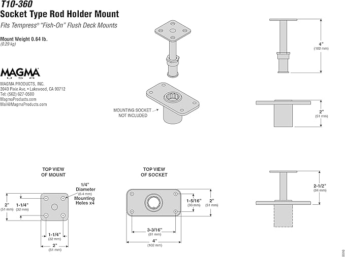 Magma Products, T10-360 Tempress Fish-On Socket Fish-Rod Holder Mount