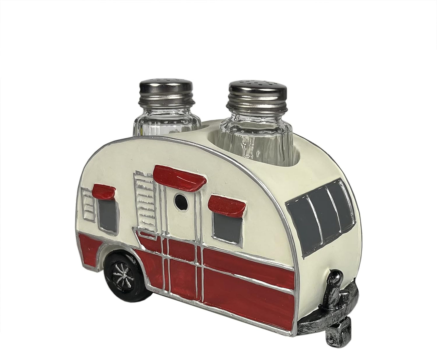 Rivers Edge Products Salt and Pepper Shakers Set, Unique Poly Resin and Glass Spice Dispenser, Novelty Kitchen Counter Decor, RV Camper