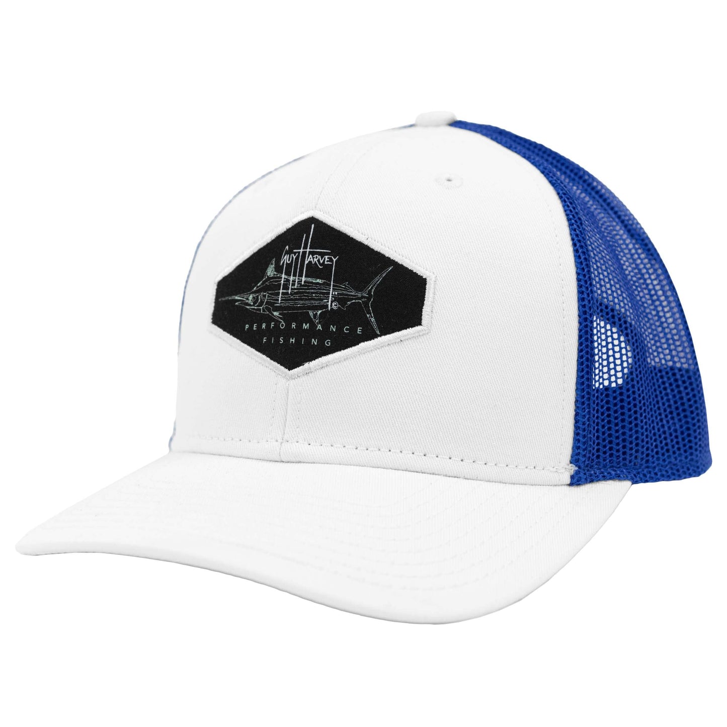 Guy Harvey Men's Chambray Trucker Hat, White/Marlin Patch, One Size