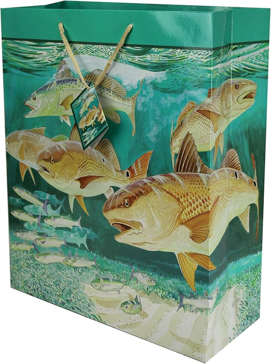 Rivers Edge Products Large Gift Bag, 16" x 6" x 19" Birthday Bag With Handles and Matching Card, Outdoor-Themed Present, Party Favor, Treat, Loot, or Goodie Bag, Redfish