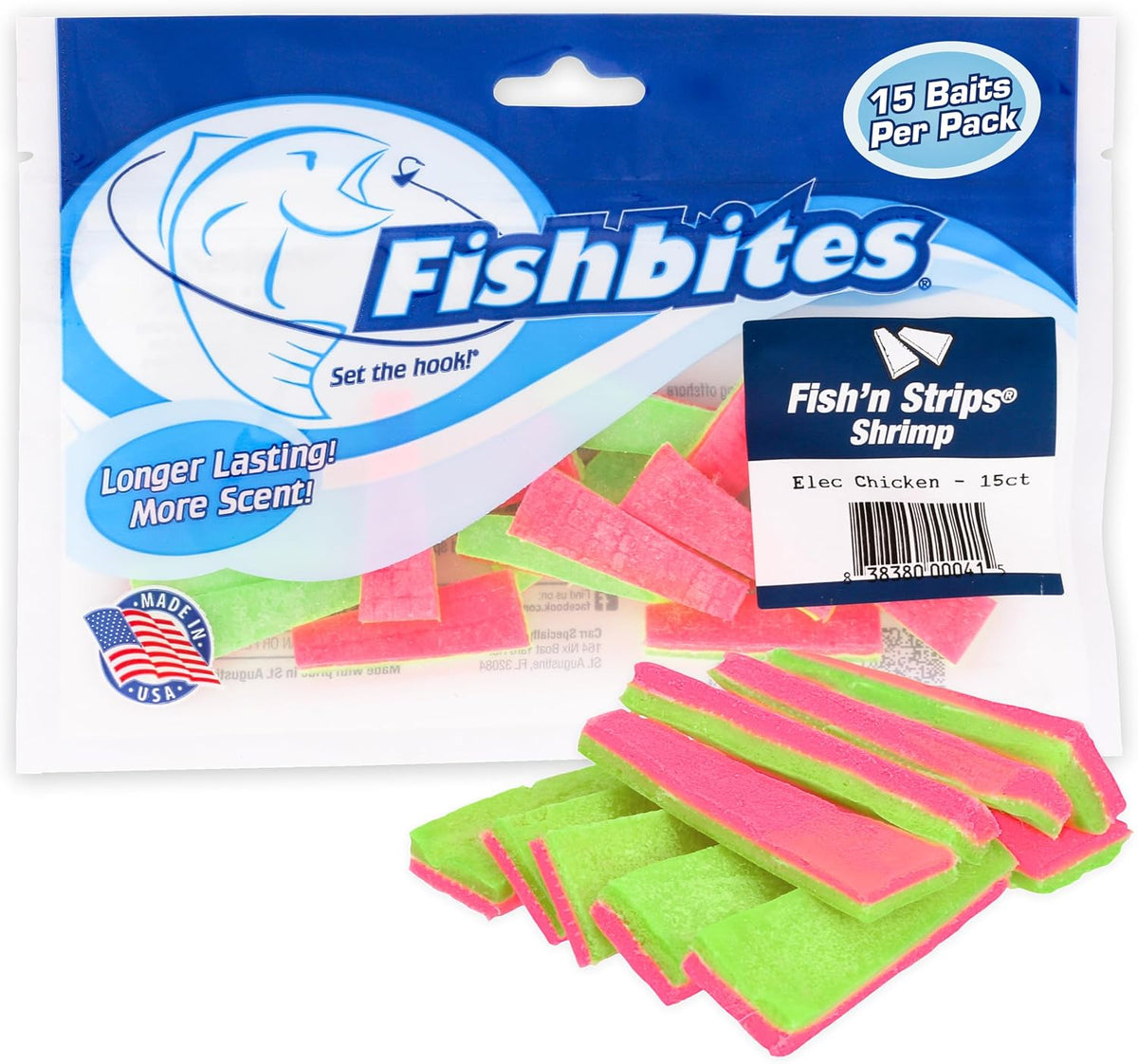 Fishbites Fish'N Strips Shrimp Longer Lasting Bait Electric Chicken 1-1/2", 15pk 0041