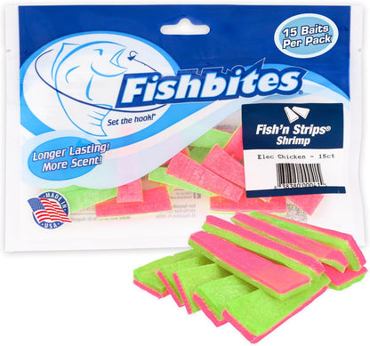Fishbites Fish'N Strips Shrimp Longer Lasting Bait Electric Chicken 1-1/2", 15pk 0041