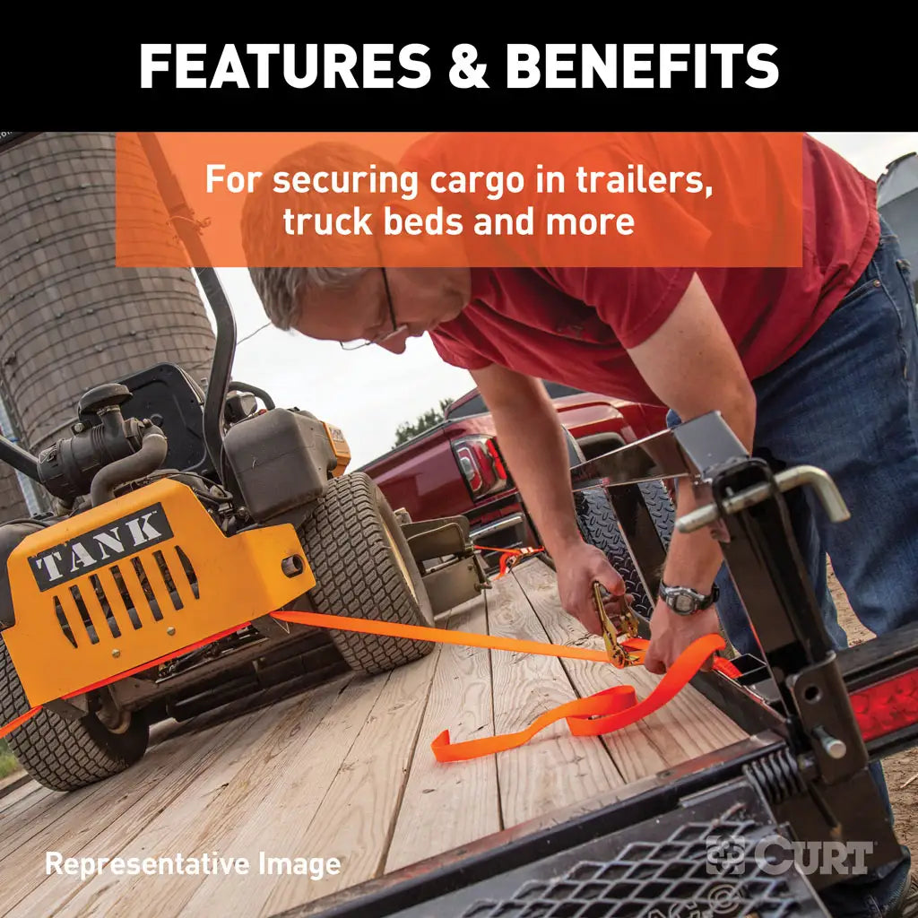 CURT 27' Yellow Cargo Strap with Flat Hooks (3,333 lbs.)