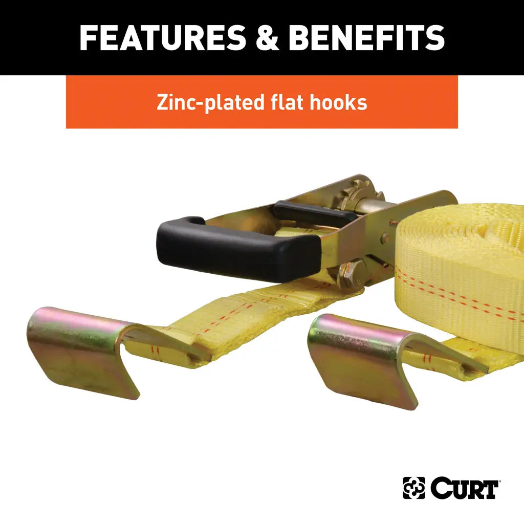 CURT 27' Yellow Cargo Strap with Flat Hooks (3,333 lbs.)