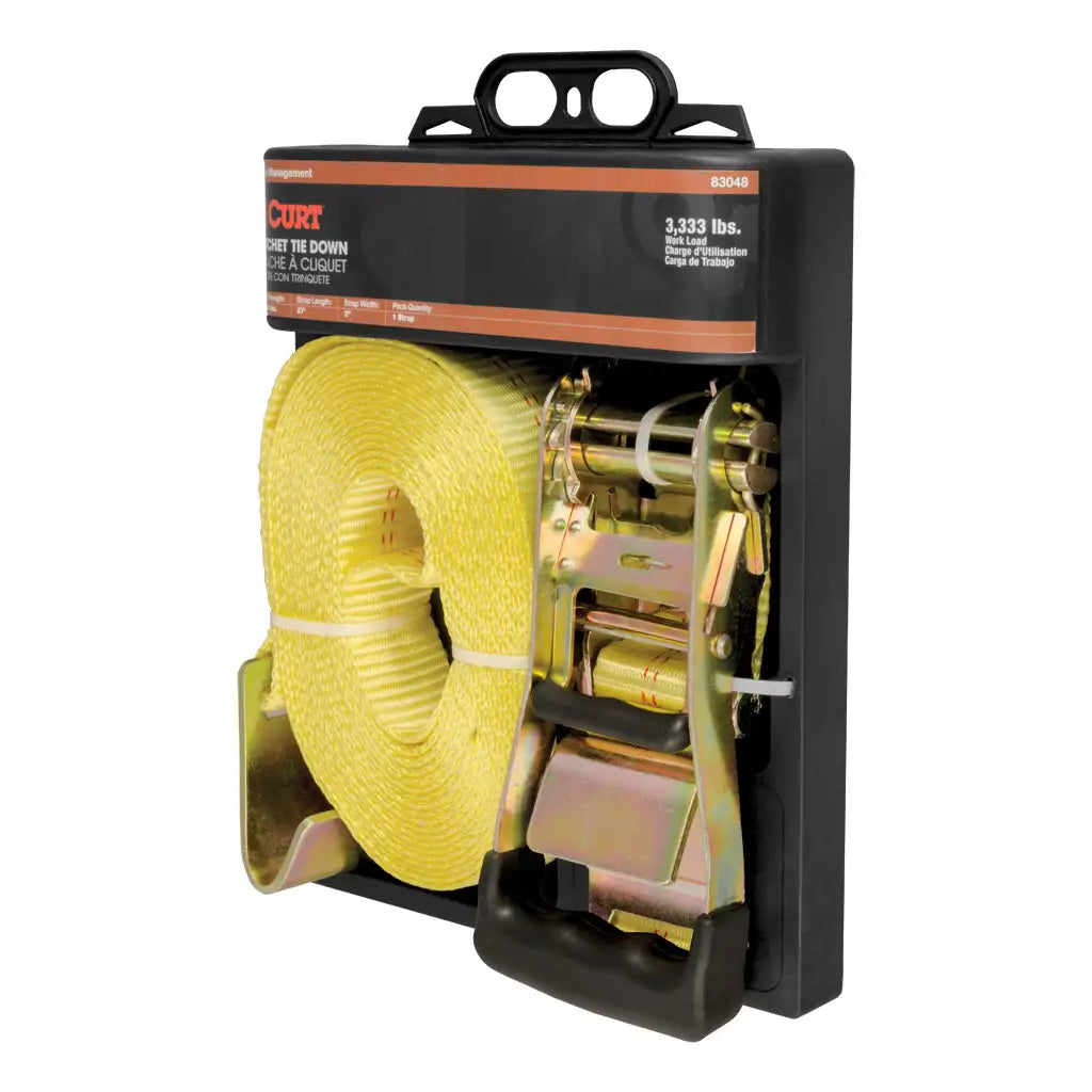 CURT 27' Yellow Cargo Strap with Flat Hooks (3,333 lbs.)