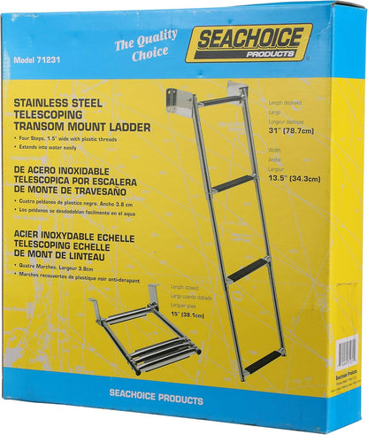 Seachoice 71231 Telescoping Transom Mount Stainless Steel 4-Step Ladder