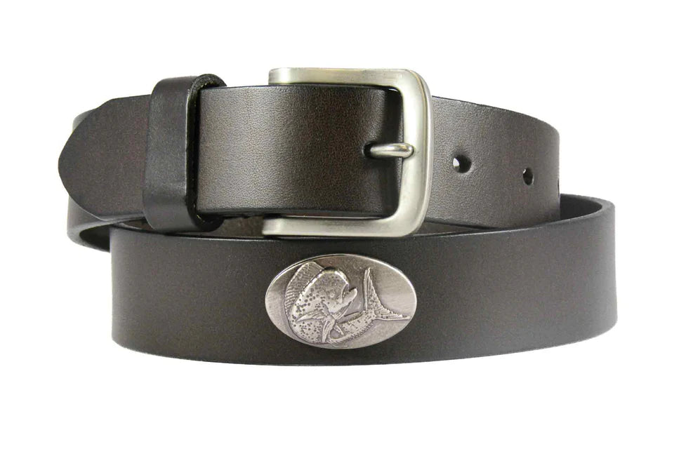 Zep-Pro Dolphin Mahi-Mahi Men's Brown Leather Concho Belt