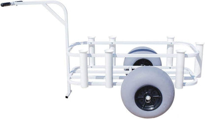 SEA STRIKER BRSC-WB White Surf Pier Cart, 11" Balloon Tires, 7 PVC Rod Holders, Holds up to 55 Quart Cooler.